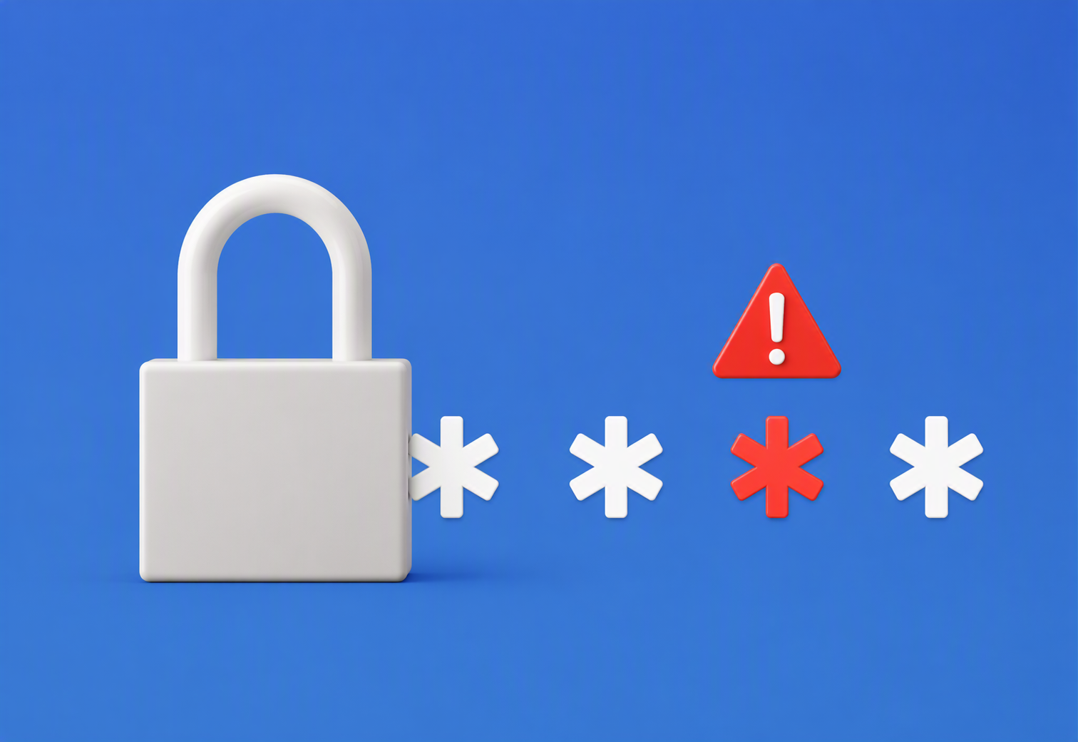 Open padlock with password symbols and warning icon representing weak password security in Microsoft 365