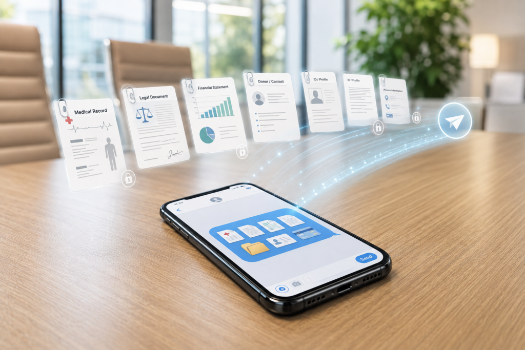 Smartphone sending sensitive medical, legal, financial, and donor files through a text message